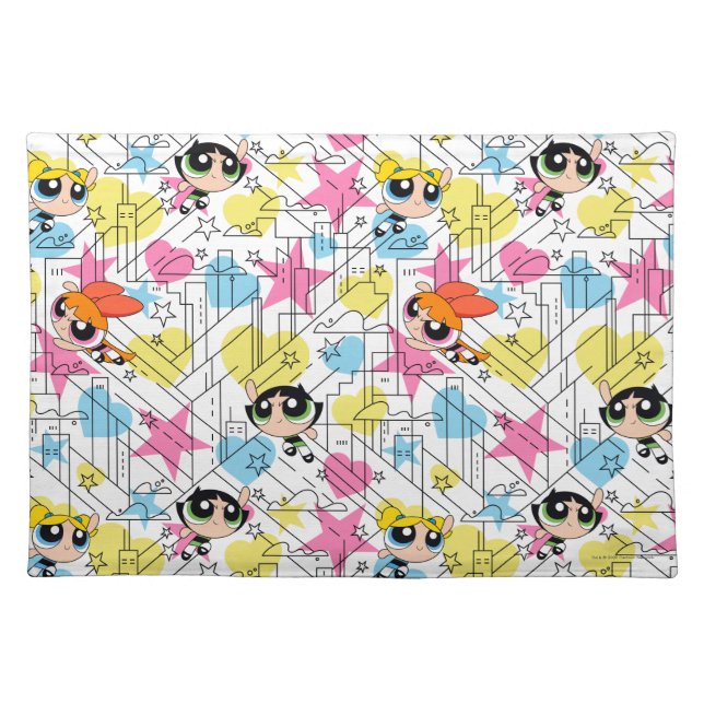 Powerpuff Girls Townsville Pattern Cloth Placemat (Front)