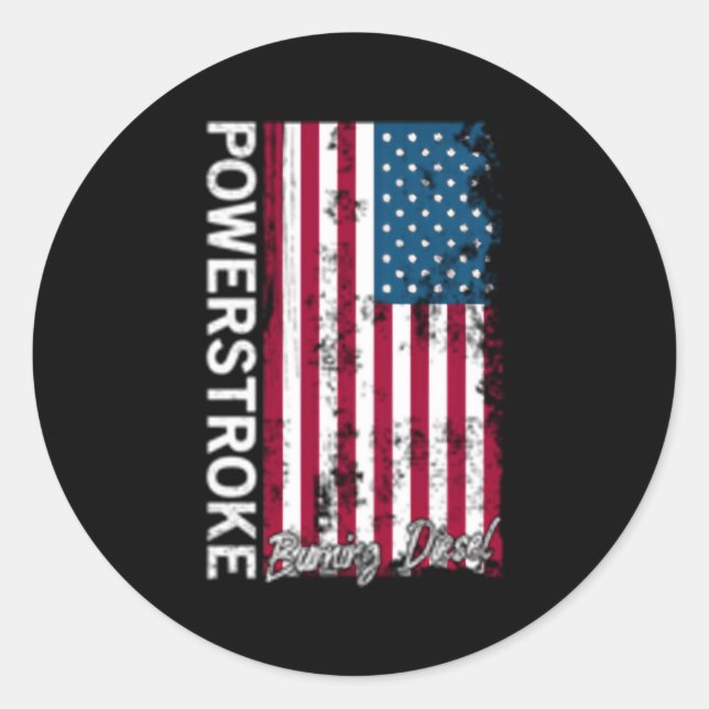 Powerstroke Burning Diesel American Flag Usa Classic Round Sticker (Front)