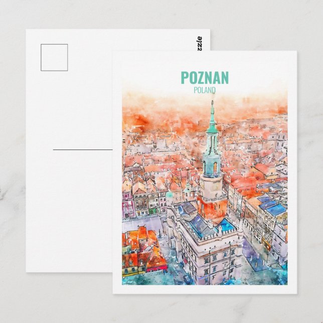 Poznan Poland Famous Travel Watercolor Sketch Postcard (Front/Back)