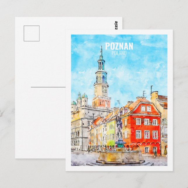 Poznan Poland Famous Travel Watercolor Sketch Postcard (Front/Back)