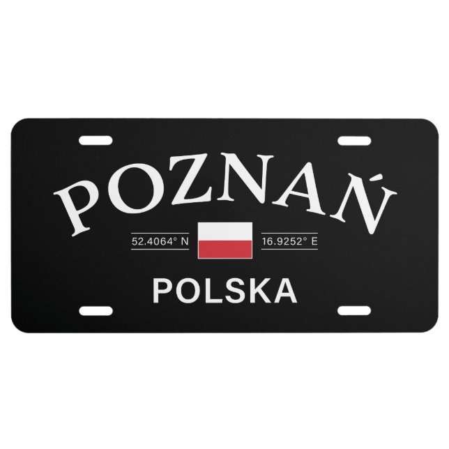 Poznan Polska (Poland) Polish Coordinates License Plate (Front)