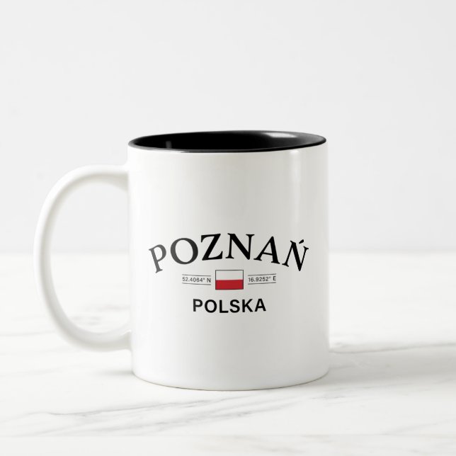 Poznan Polska (Poland) Polish Coordinates Two-Tone Coffee Mug (Left)