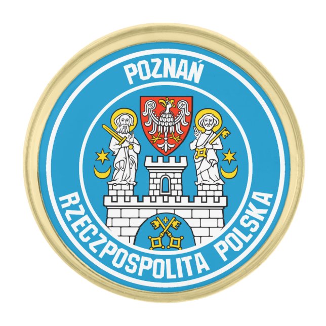 Poznań Round Emblem Gold Finish Lapel Pin (Front)