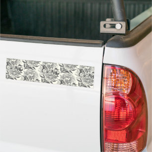 PPeonies and butterflies block print, black and wh Bumper Sticker