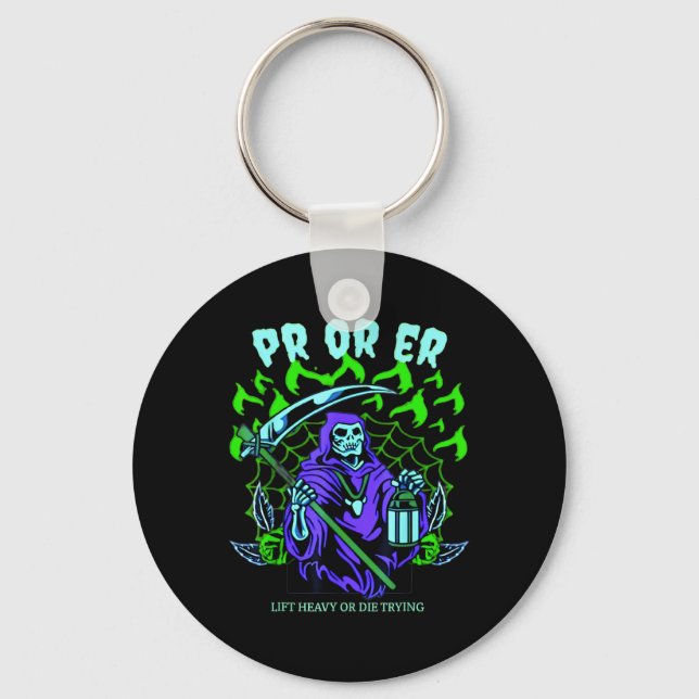 Pr Or Er Gym Weightlifting Bodybuilding Spooky Hal Keychain (Front)