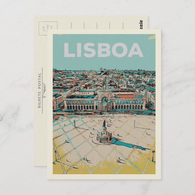 Praça do Comercio Illustration, Lisbon Postcard (Front/Back)
