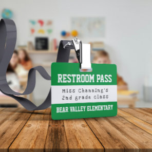Practical Green White School Restroom Pass Badge