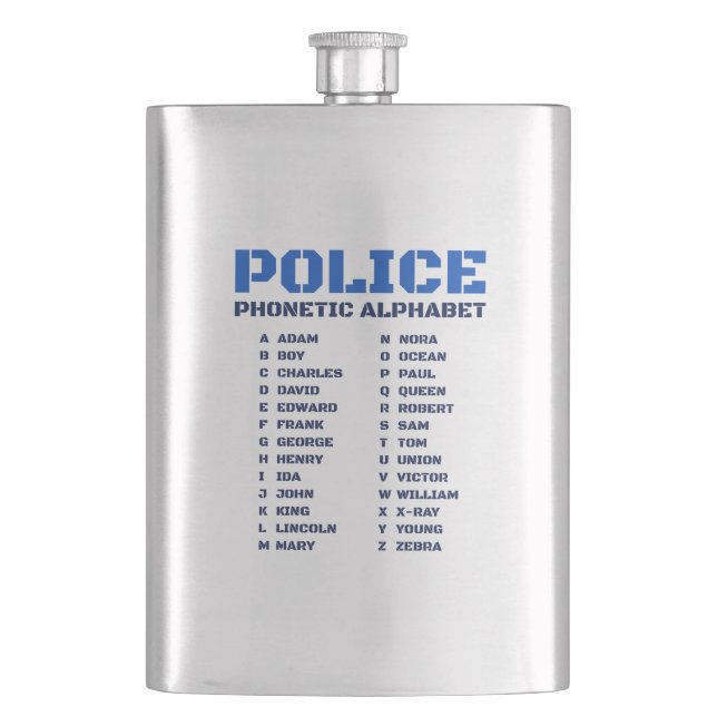 Practical Police Phonetic A to Z Alphabet Flask (Front)