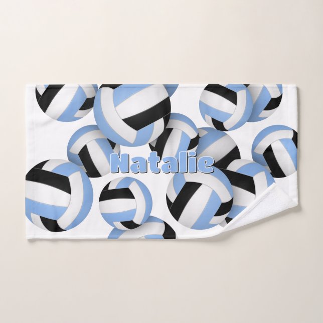 practical sports gifts lt blue black volleyballs hand towel  (Hand Towel)