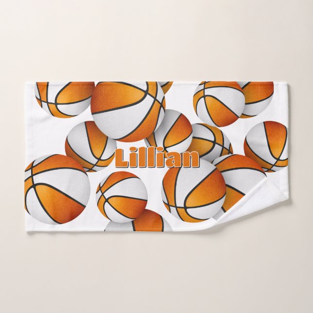 practical sports gifts orange white basketballs hand towel  (Hand Towel)
