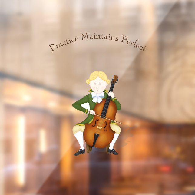 "Practice Maintains Perfect" Cello Player Haydn Window Cling (Sheet 2)