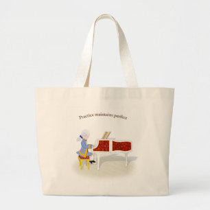 "Practice Maintains Perfect" Mozart Playing Piano Large Tote Bag