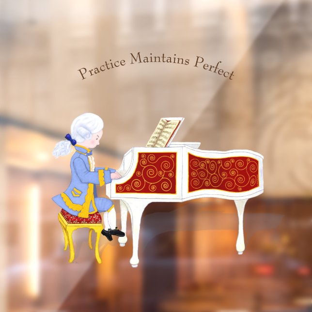 "Practice Maintains Perfect" Mozart Playing Piano Window Cling (Sheet 2)