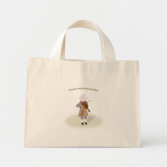 "Practice Maintains Perfect" Mozart Playing Violin Mini Tote Bag (Front)