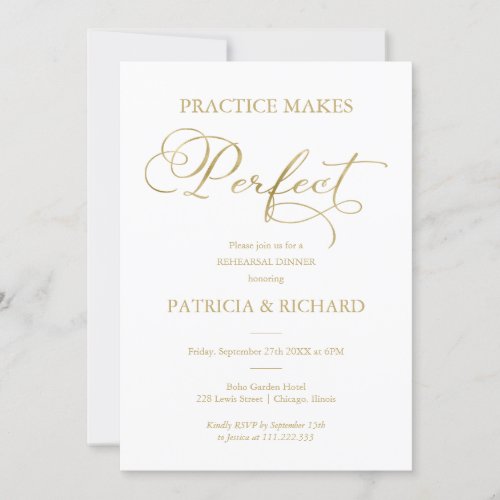 Practice Makes Perfect Gold Foil Rehearsal Dinner Invitation