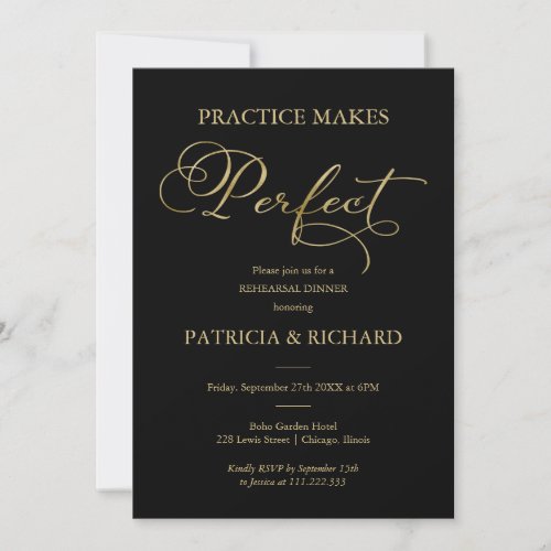 Practice Makes Perfect Gold Foil Rehearsal Dinner Invitation