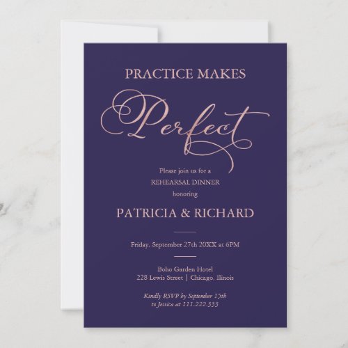 Practice Makes Perfect Rose Gold Rehearsal Dinner Invitation