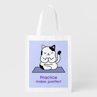 Practice Makes Purrfect - Cute Cat Doing Yoga Grocery Bag