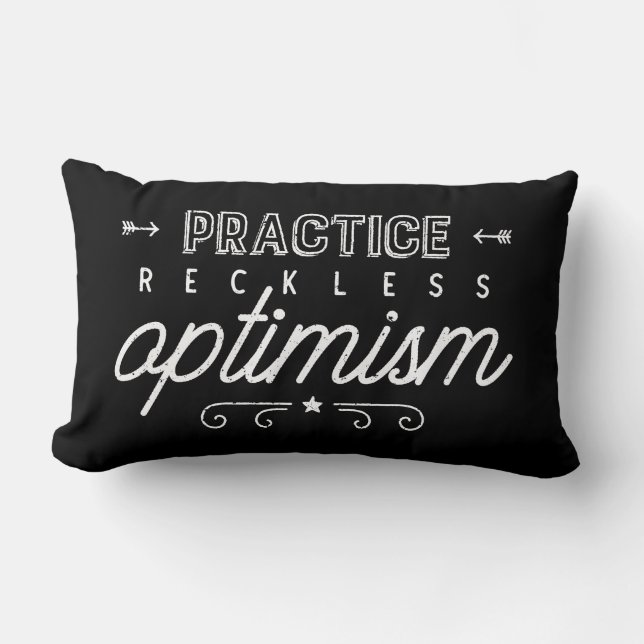 Practice Reckless Optimism Typography Lumbar Pillow (Front)