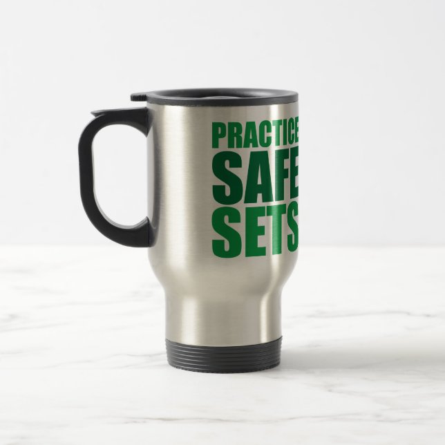 Practice Safe Sets - Lifting Gym Meme Travel Mug (Left)