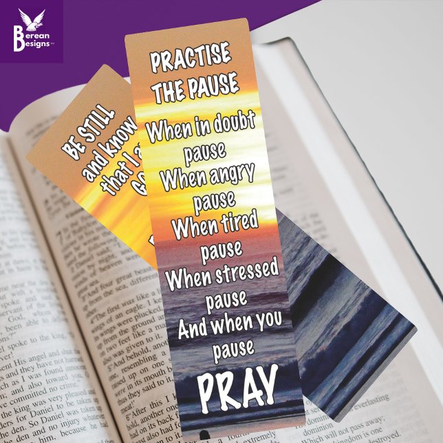 PRACTISE THE PAUSE Psalm 46 Christian Bookmarks (PRACTISE THE PAUSE Christian bookmark showing sunrise and Psalm 46. Ideal book gift for Christians.)