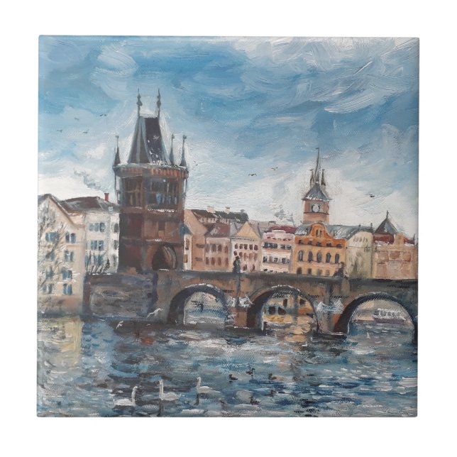 Prag - charles bridge painting ceramic tile (Front)
