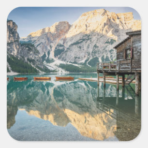 Pragser Wildsee in the Dolomites in Italy Square Sticker