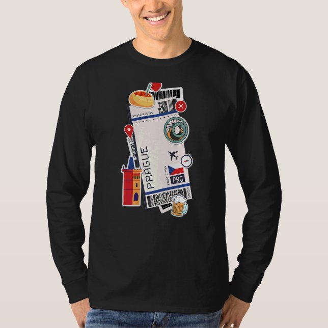 Prague Air Ticket Boarding Pass Plane Czech Republ T-Shirt (Front)