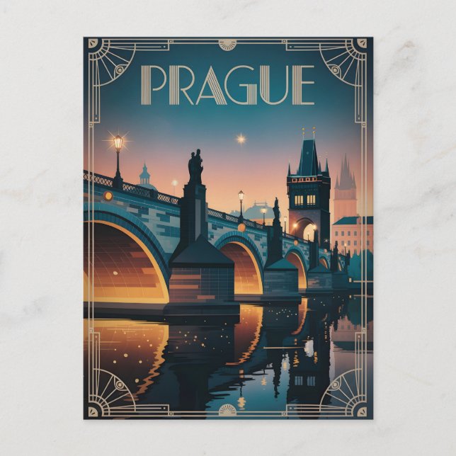 Prague art deco vintage postcard (Front)