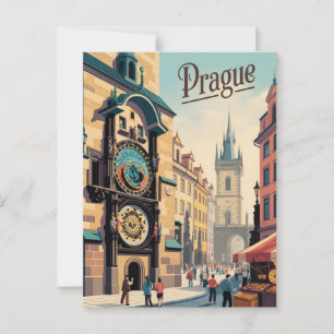 Prague astronomical clock postcard