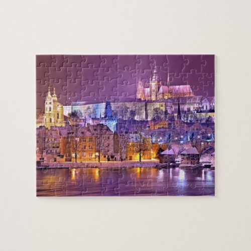 Prague at night river church cityscape 8 x 10 jigsaw puzzle