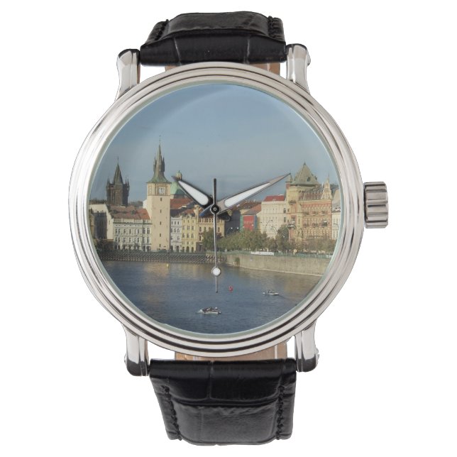 Prague Black Leather Strapped Watch (Front)