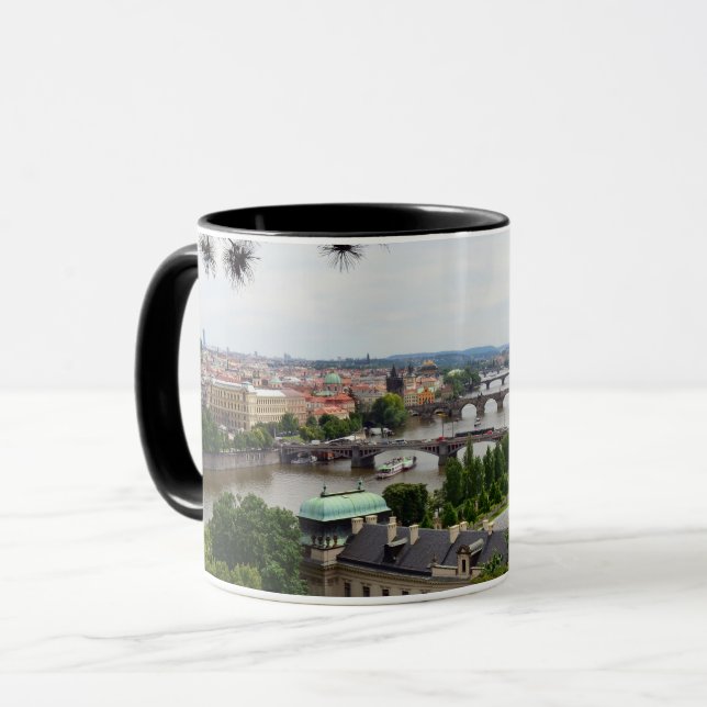 Prague Bridges Panorama, Vltava river, Czechia Mug (Front Left)