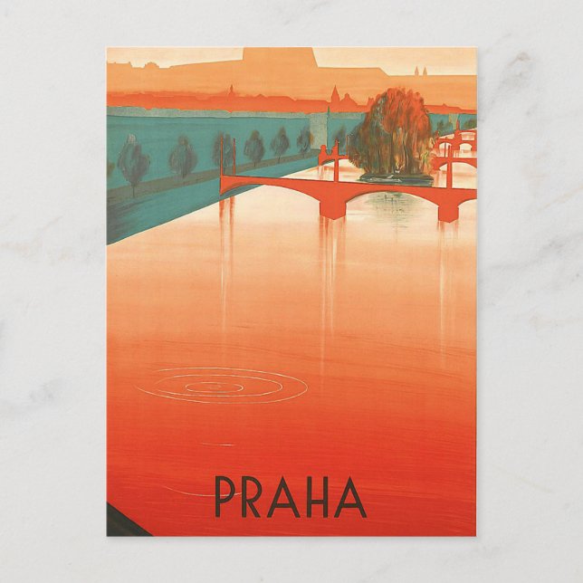 Prague, bridges, vintage travel postcard (Front)