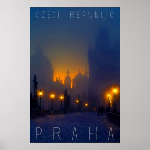 Prague by Night Praha Czech Republic Poster