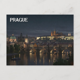 Prague Castle and charles Bridge Night Travel Postcard