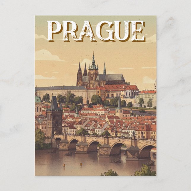 Prague Castle and charles Bridge Travel Postcard (Front)