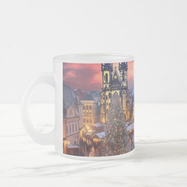 Prague castle frosted glass coffee mug (Left)