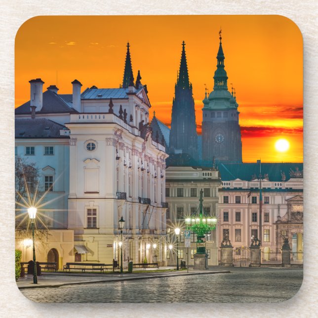 Prague Castle in the Morning Hard plastic coaster (Front)