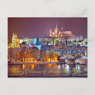 Prague Castle Merry Christmas Postcard