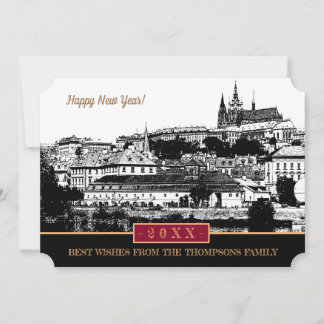 Prague Castle New Years Card, Prague Art  Holiday Card