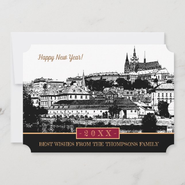 Prague Castle New Years Card, Prague Art  Holiday Card (Front)