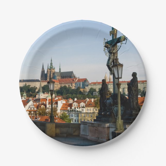 Prague Castle view from Charles bridge, Czech R. Paper Plates (Front)