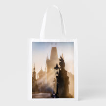 Prague Charles Bridge at Sunrise Grocery Bag