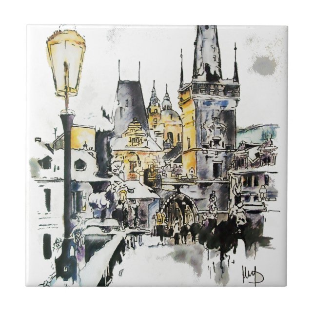 Prague - Charles Bridge Ceramic Tile (Front)
