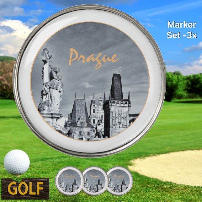 Prague & Charles Bridge, Christ, Castle / Czechia  Golf Ball Marker (Creator Uploaded)