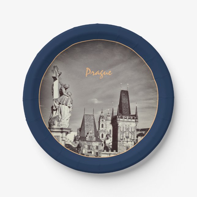 Prague & Charles Bridge, Christ, Castle / Czechia  Paper Plates (Front)