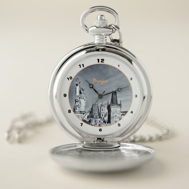 Prague & Charles Bridge, Christ, Castle / Czechia Pocket Watch (Inside)