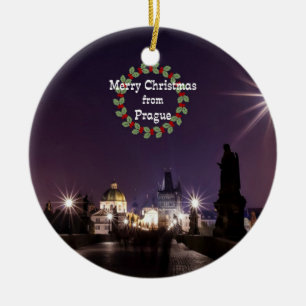 Prague Christmas, cityscape photo Ceramic Ornament