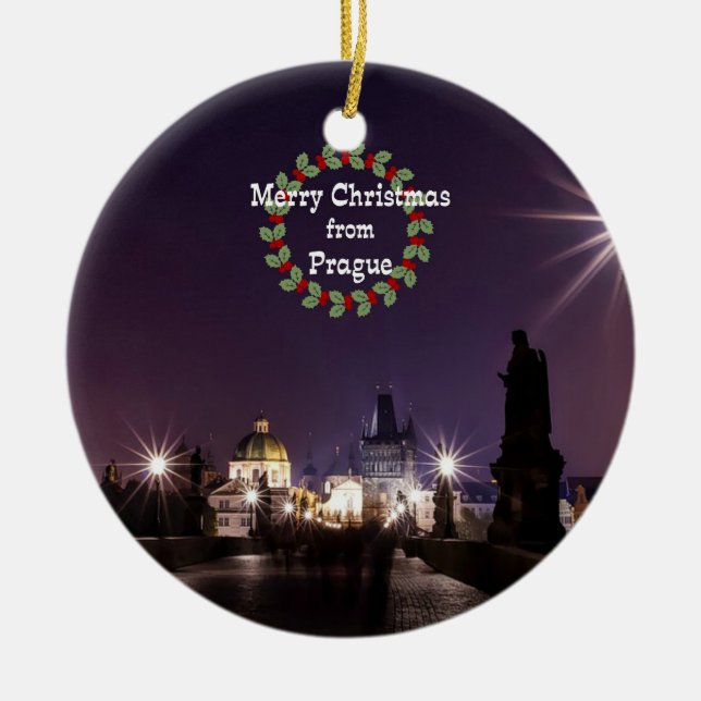 Prague Christmas, cityscape photo Ceramic Ornament (Front)